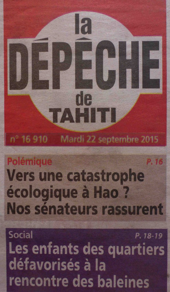 La Depeche Tahiti sept 2015 Page de couv