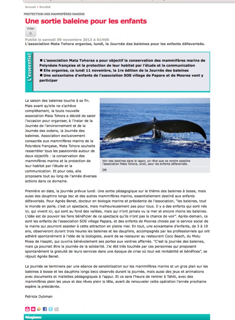 Les Nouvelles %22et voguent les baleines%22